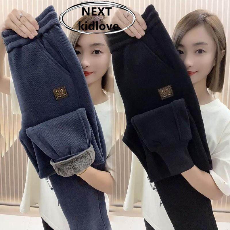 香港冬装加绒加厚束脚哈伦裤女士松紧腰显瘦休闲运动卫裤长裤打底