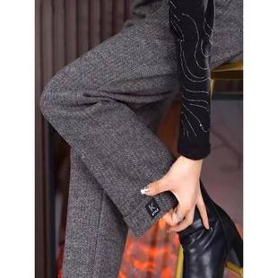 羊毛呢小个子裤子女2025秋冬季新款高腰显瘦加绒加厚九分裤直筒裤