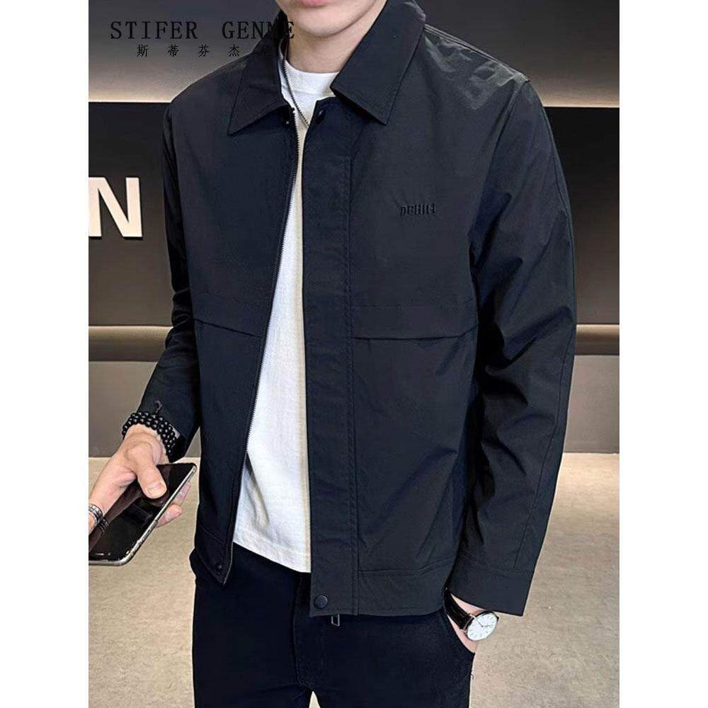 斯蒂芬夹克外套男春秋款潮流痞帅休闲高端刺绣翻领男士秋季上衣服
