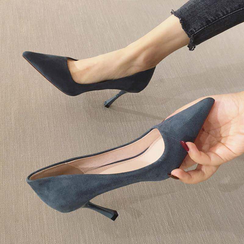 店主自留新款~真皮高跟鞋女2025春秋季尖头浅口黑色细跟职业单鞋