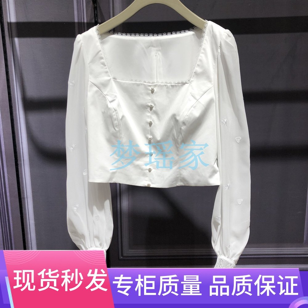 伍欧时力淼2020新款夏装方领泡泡袖短款法式衬衫女1RY2011460