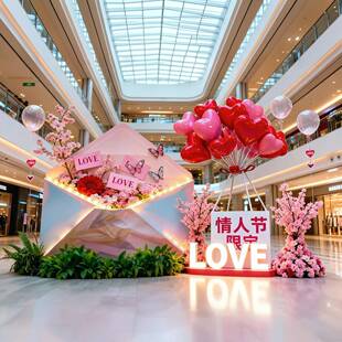 情人节LOVE主题装饰套装商场橱窗户外布置爱心气球樱花装饰用品