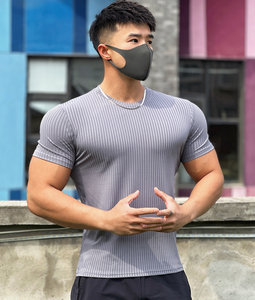 夏季纯色条纹健身短袖男篮球跑步训练弹力速干圆领运动T恤健身衣
