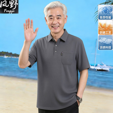 中老年爸爸装真口短袖老年人男款夏季T恤男爷爷装新款冰丝POLO衫