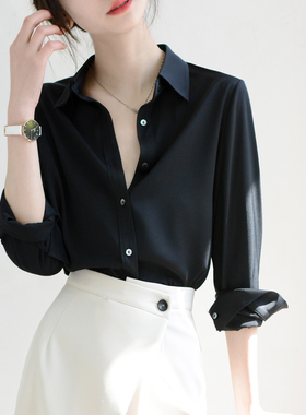 TRR 职场给人以稳重感 神秘黑色微宽松长袖衬衫 衬衣女上衣简约风