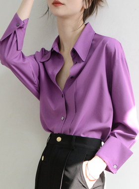 TRR 尽显幽幽美到心fashion长袖oversize宽松紫衬衫女 设计感上衣
