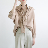 style披肩可拆卸衬衣设计青春气息长袖 宽松衬衫 女 TRR 蝙蝠袖 上衣