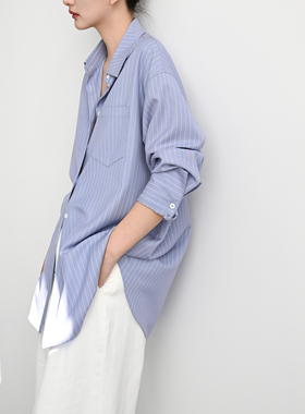 TRR 高阶chic竖条纹长袖宽松衬衫女 实穿OL上衣质感减龄温柔衬衣