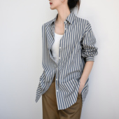 衬衫 TRR 慵懒精纺棉通勤宽松长袖 女男oversize亲肤舒条纹开襟上衣