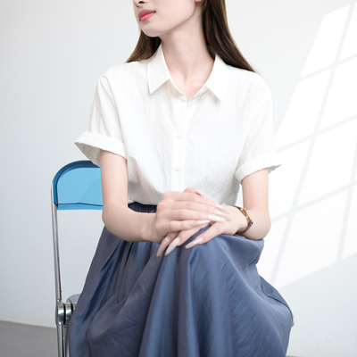 trr显瘦白色短袖通勤衬衫女夏