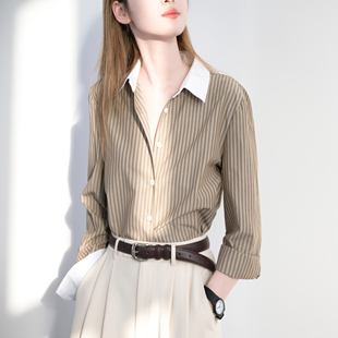 女 TRR 撞色竖条纹衬衫 长袖 微宽松上衣时髦精衬衣 距离感通勤风