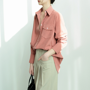 叠穿长袖 女 上衣女慵懒ootd 实穿秋冬保暖厚实灯芯绒宽松衬衫 TRR