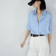 三季 女 实穿 衬衫 中性时髦上衣浅淡蓝舒适ol衬衣 宽松大方长袖 TRR
