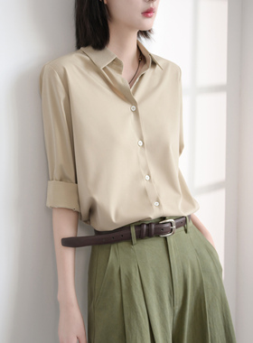TRR 办公室氛围感穿搭chic长袖微宽松衬衫女衬衣气质缎面垂感上衣