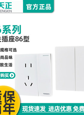 天正电气V6开关插座面板86型家用墙壁空调多孔一开五孔暗装白