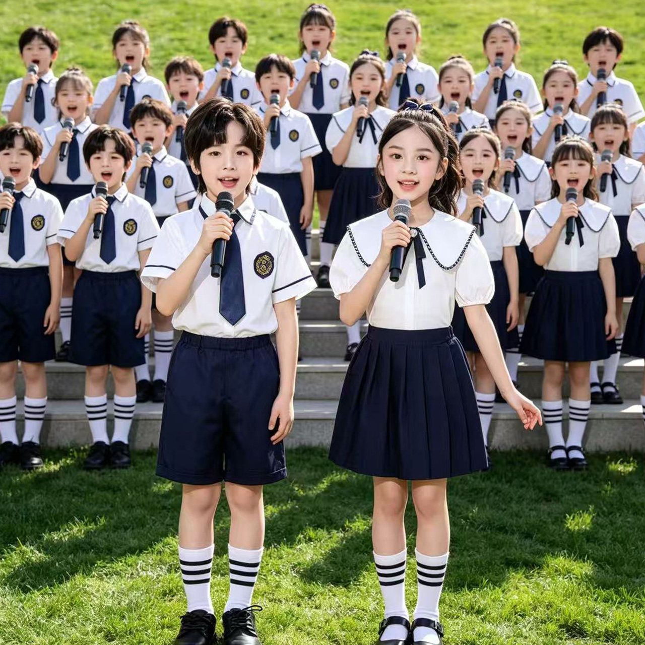 六一儿童合唱演出服小学生幼儿园服运动会啦啦操校服夏表演服套装