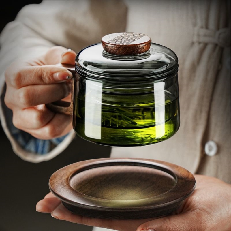 玻璃泡茶杯木把防烫墩墩杯办公室喝水杯木把花茶杯子茶水分离水杯