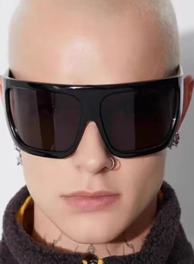 欧美复古风超酷一体大框面具式墨镜凹造型骑行防风太阳镜ins男女