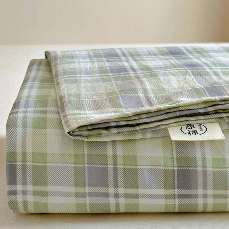 A类母婴级100水洗棉床单单件格子学生宿舍简约床单超柔软被单枕套