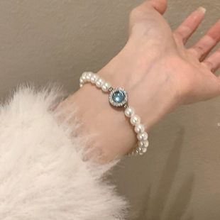 珍珠海宝蓝手链女2024新款小众设计精致串珠轻奢高级气质闺蜜手饰