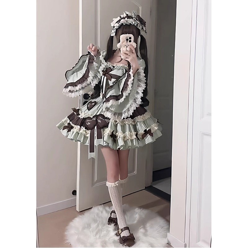 薄荷巧克力可爱甜美Lolita裙isk姬袖坎肩套装洛丽塔公主裙洋装