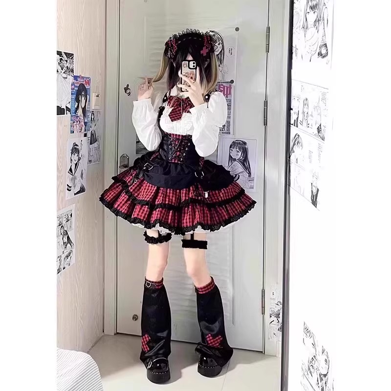黑红美式辣妹摇滚少女小偶像美式lolita裙洛丽塔打歌服学院亚比风