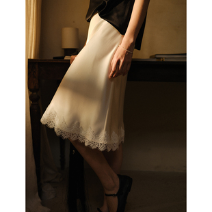 commuse memory 『花影半垂』日本三醋酸双面缎蕾丝拼接半身裙女