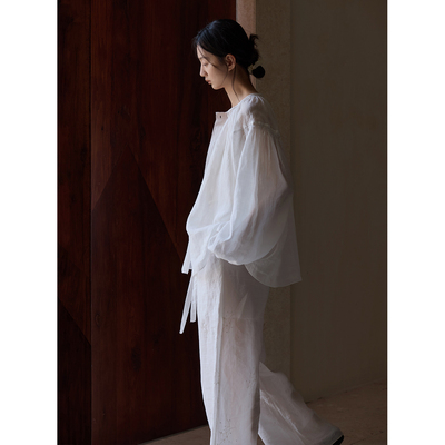 commusememory苎麻衬衫长裤套装