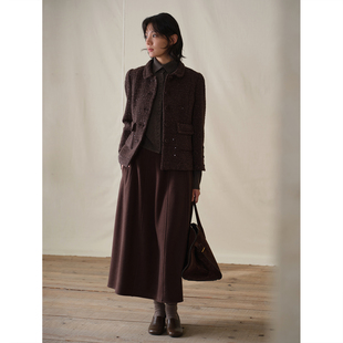 commuse memory 复古深棕 羊毛羊驼珠片圈圈呢 正肩翻领箱型外套