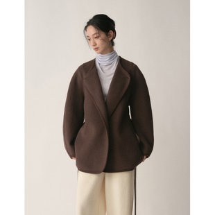 commuse memory定制山羊绒毛呢外套立绒包边一粒扣加厚双面呢大衣