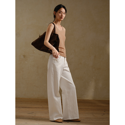 commusememory自然腰直筒牛仔裤