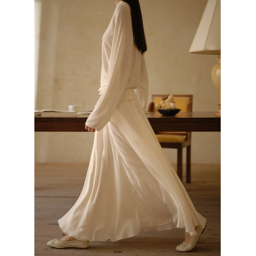 commuse memory『风之舞』灵动优雅 斜裁插片皱感醋酸大摆半身裙