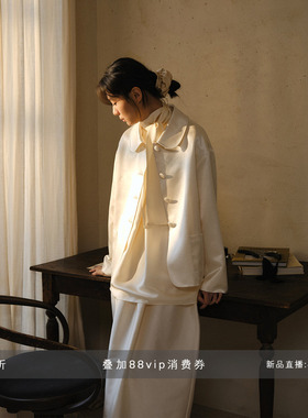 commuse memory『贝雪微融』重磅真丝羊毛双面缎娃娃领短外套女春