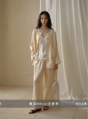 commuse memory『素玉盘云』国风桑蚕丝斜纹绸盘扣衬衣长裤套装女