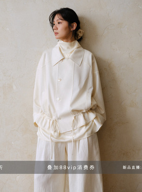 commuse memory『信步由缰』浅春羊毛醋酸抽绳收腰显瘦短款外套女