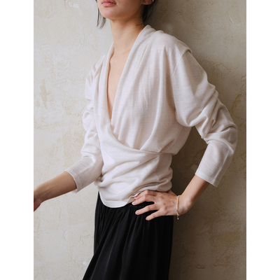 commuse memory 『暖纱眠』60支精纺羊毛气质交叉叠门襟针织上衣