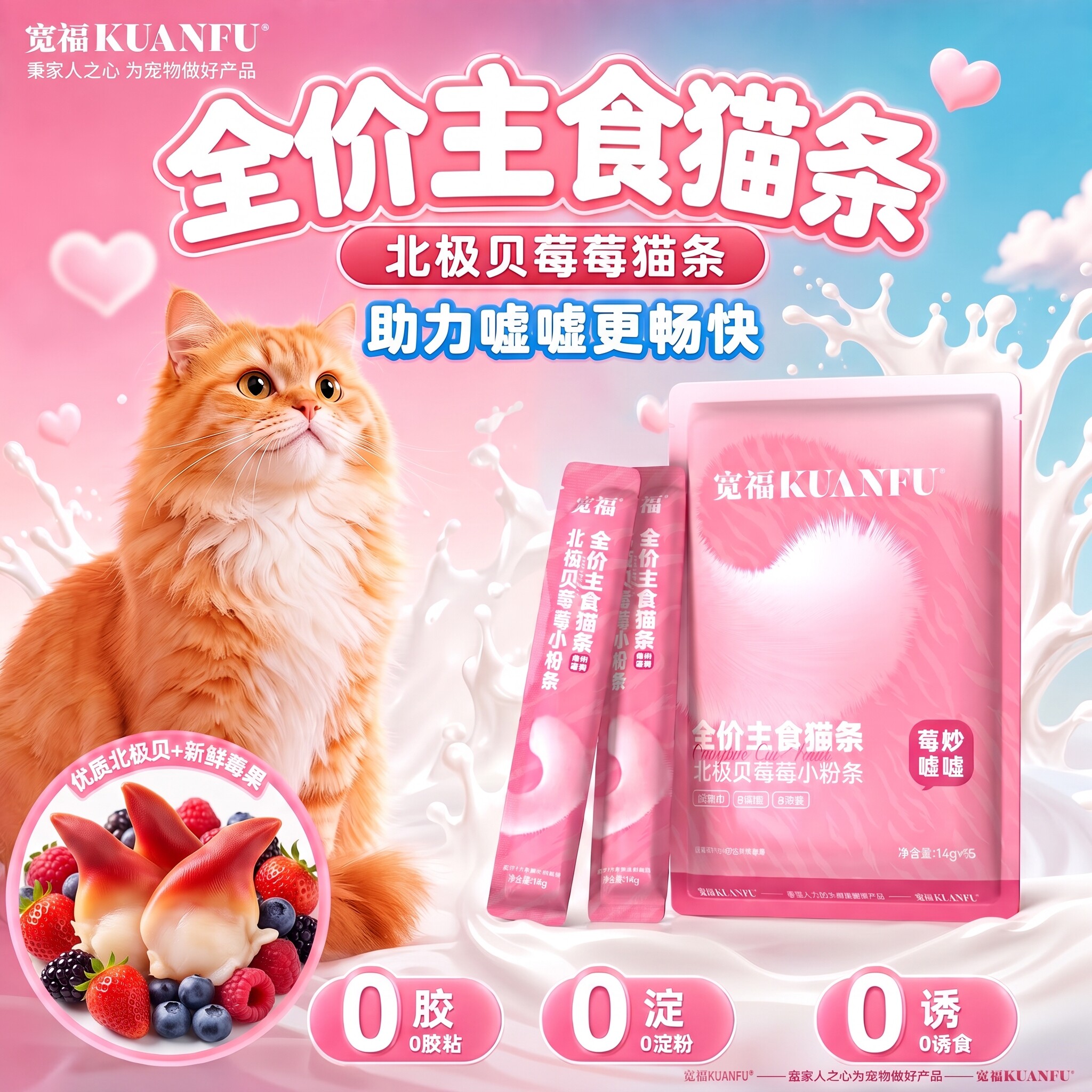 宽福主食猫条全价主食湿粮猫饭主食罐营养零食北极贝蔓越莓30支S