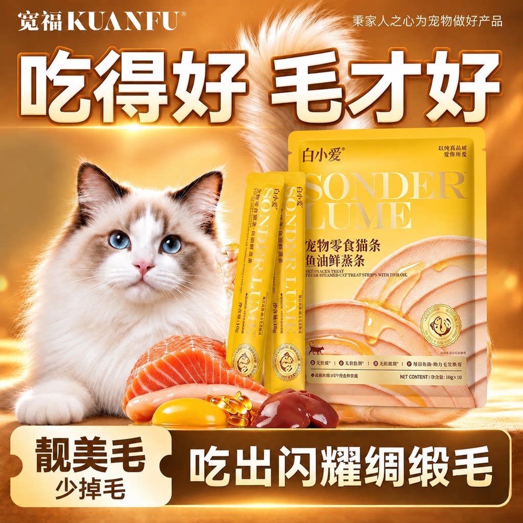 宽福鲜蒸鱼油猫条吃什么不掉毛猫条猫罐头猫零食成幼猫饭条猫粮MS