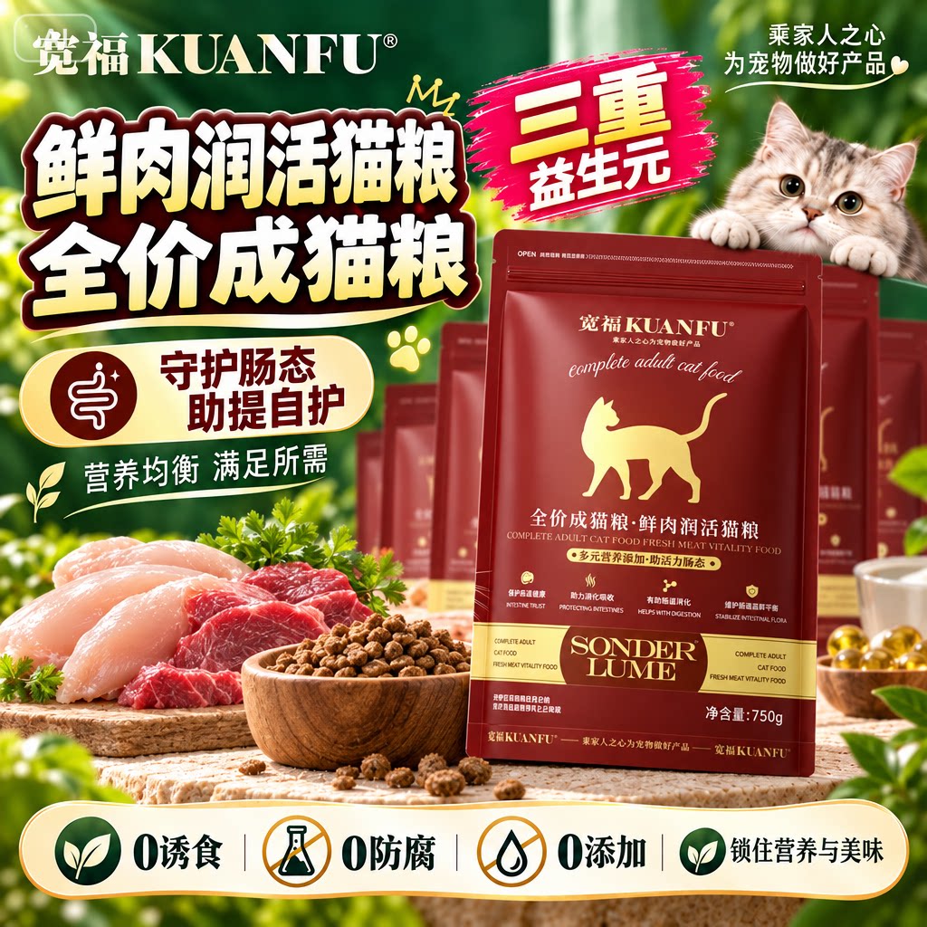 宽福鲜肉润活猫粮全价宠物主粮猫咪主粮膨化粮成猫营养猫粮推荐S
