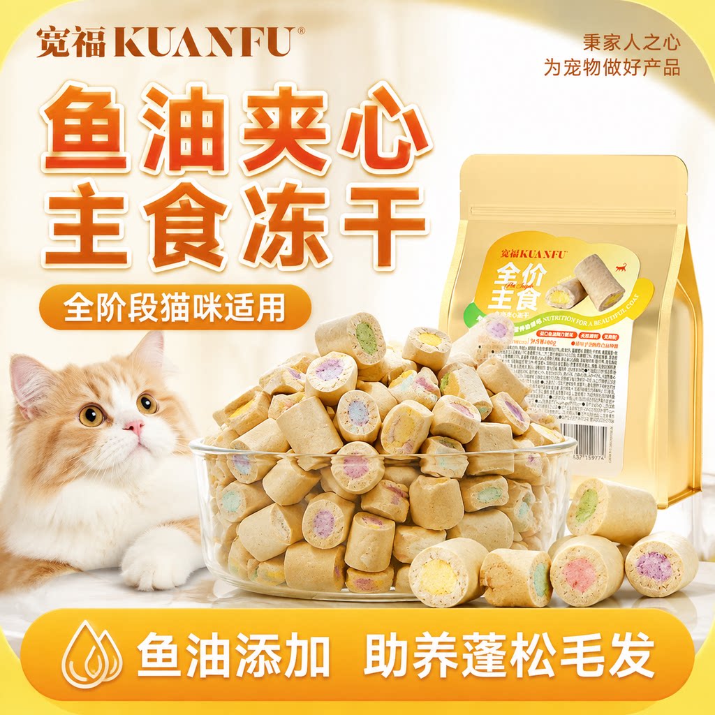 宽福鱼油夹心主食冻干成幼猫磨牙零食营养主食鱼油助美毛旗舰店S