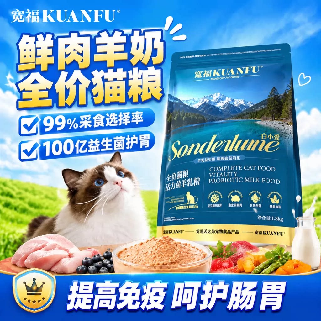 宽福全价猫粮活力菌羊乳粮高鲜肉成幼猫通用全价营养猫粮试吃S