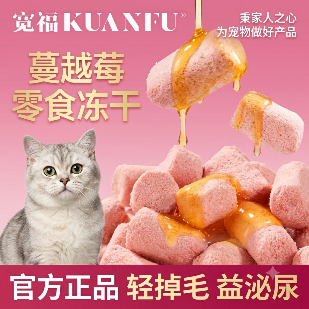 宽福猫咪冻干生骨肉添加蔓越莓鱼油成幼猫用猫咪零食40g呵护泌尿S
