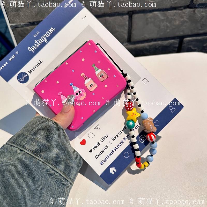 适用华为PuraX手机壳卡通小怪物小米mixflip2可爱pocket2彩虹波点荣耀magicvflip玫红肤感三星zflip7小熊挂链