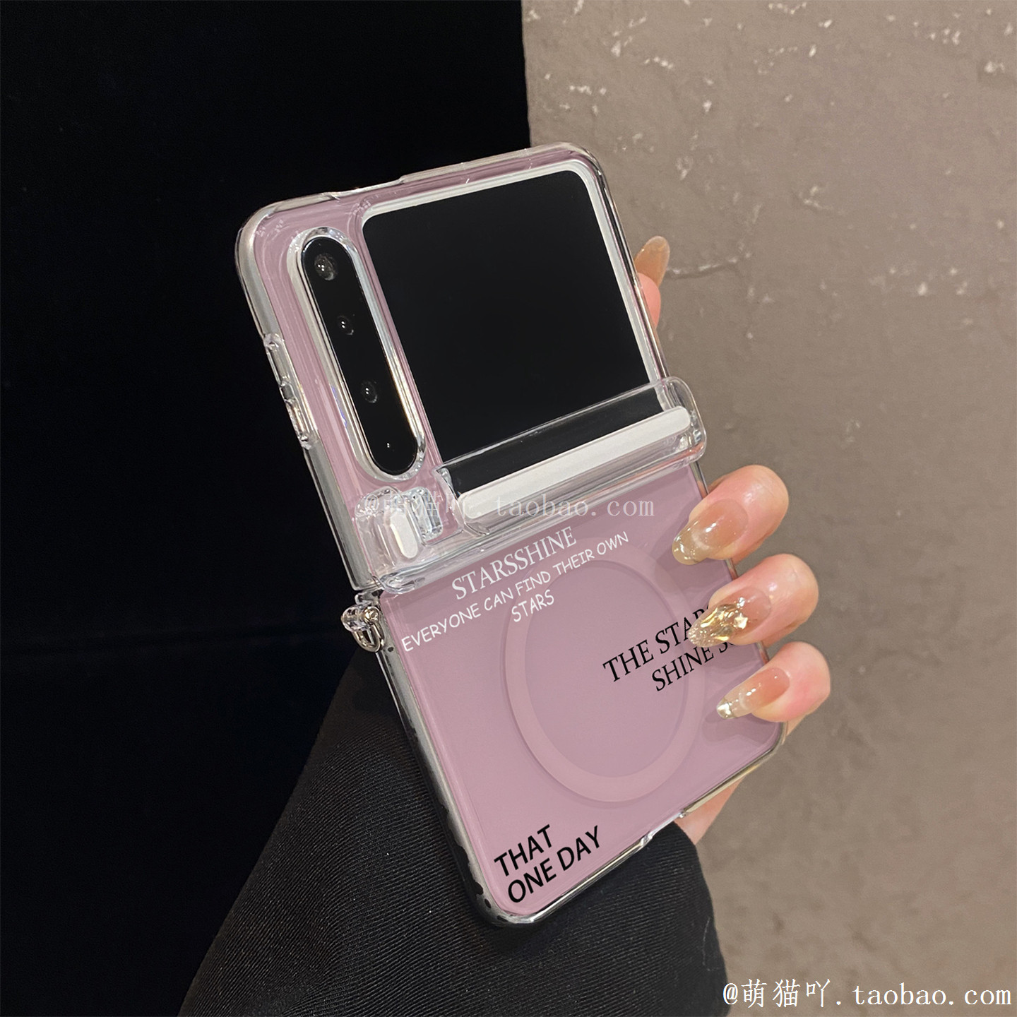 紫樱桃色渐变适用华为purax手机壳三星zflip8新款pocket2英文字母小米mixflip2全包透明magicvflip磁吸中轴壳