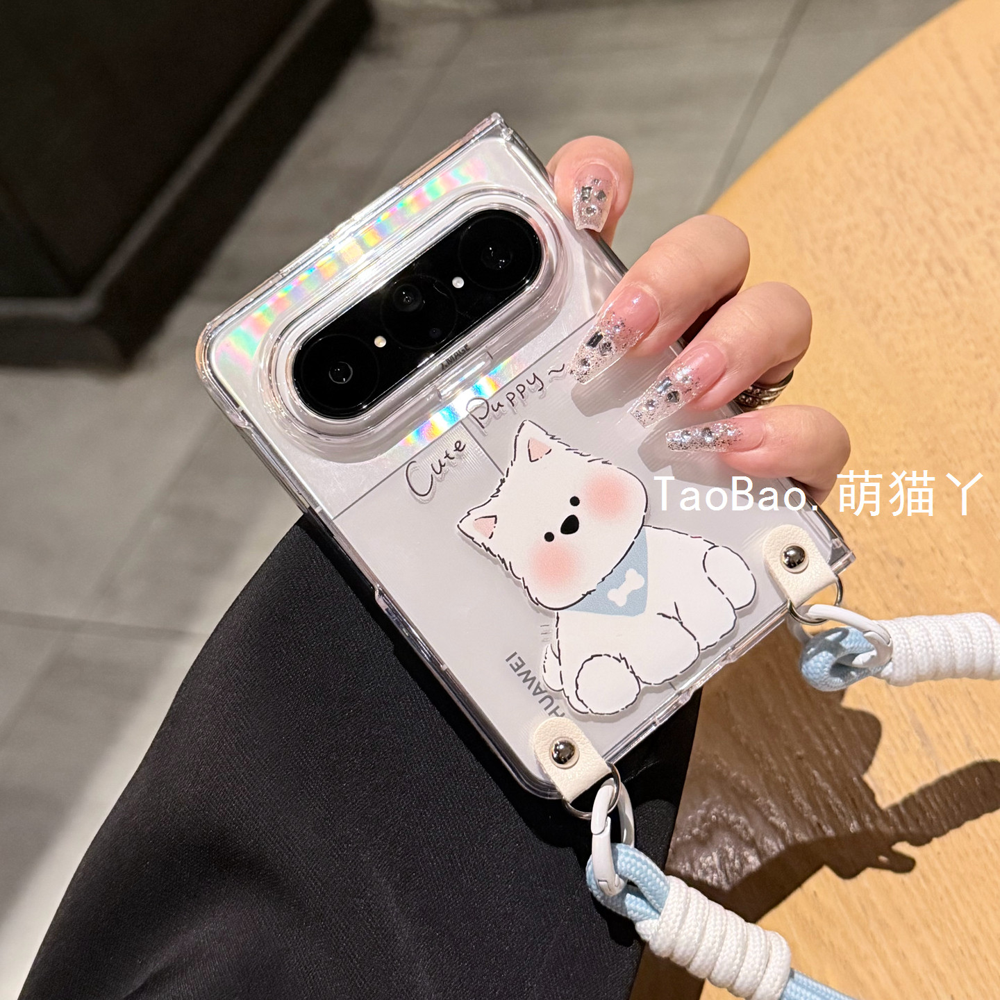 卡通西高地小狗适用华为PuraXMax手机壳小米18Fold轻薄晶透三星ZFold8手提绳iPhoneDuo简约透明MateX7保护套