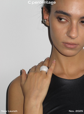 c percentage  日常佩戴金色银色圆形珠砾戒指