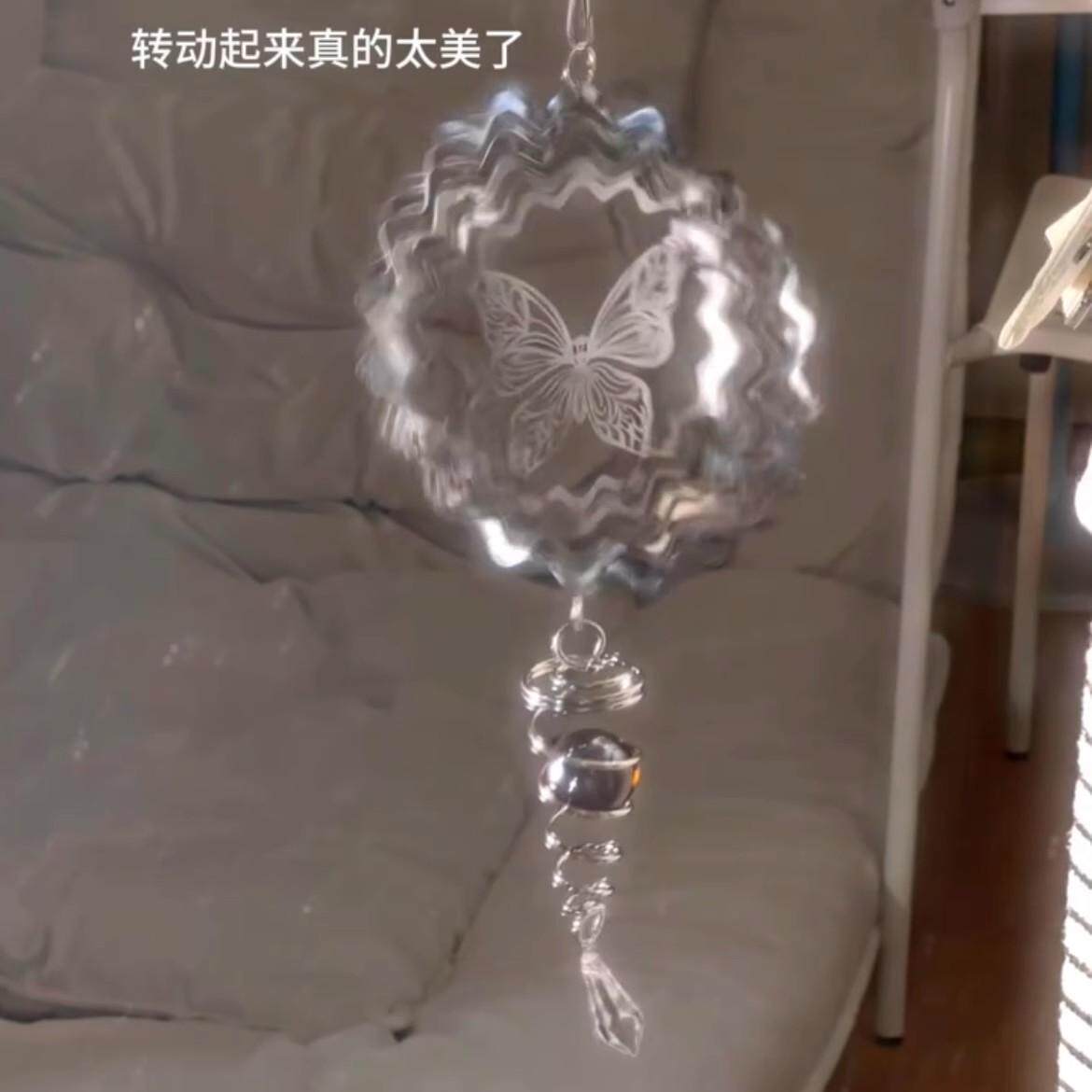 曼陀罗旋转风铃花园庭院入户装饰不锈钢渐变禅意可折叠3d立体风转
