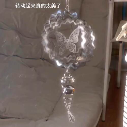 曼陀罗旋转风铃花园庭院入户装饰不锈钢渐变禅意可折叠3d立体风转