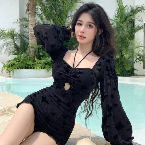大码泳衣女遮肚显瘦长袖度假防晒