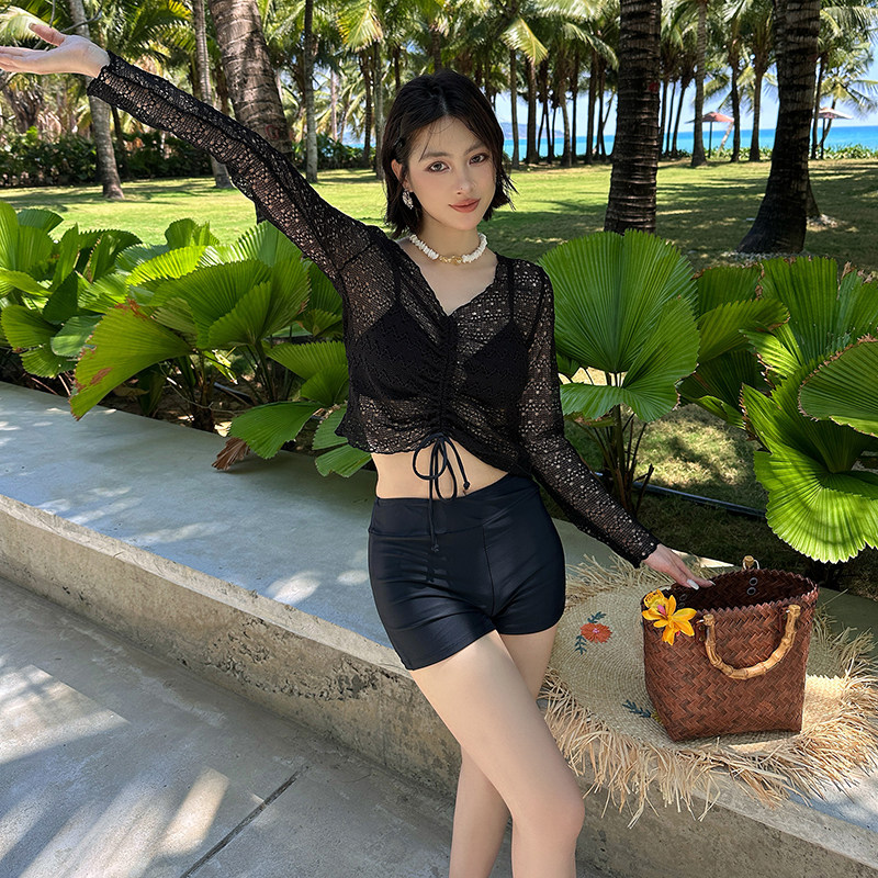 Nazal大码泳衣女性感分体长袖度假防晒遮肚显瘦平角裤罩衫可下水